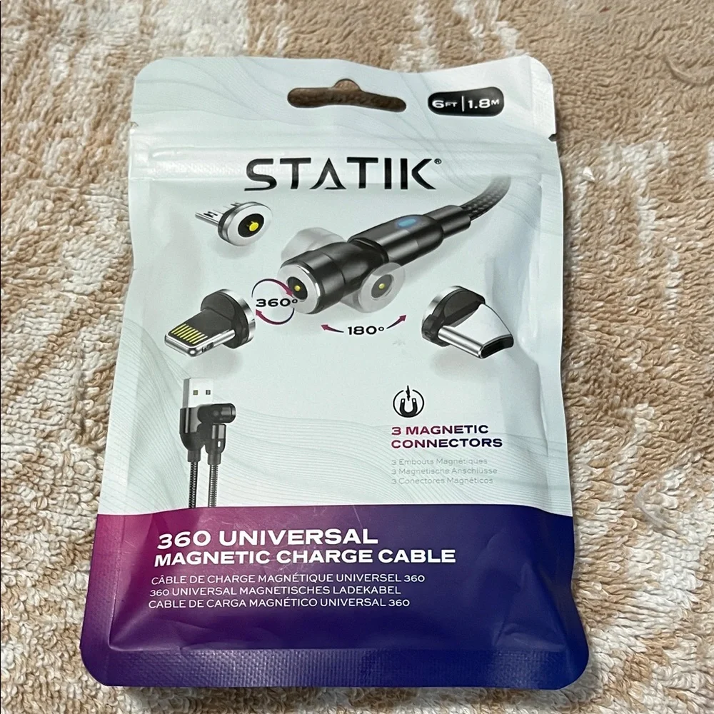 Statik Universal Black Magnetic Charging Cable with 360-Degree Connectors